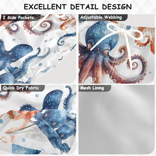 Pigsaly Boys' Swim Board Shorts Watercolor Scary Blue Octopus Boy's Swim Trunks Kids Swimwear 5T3