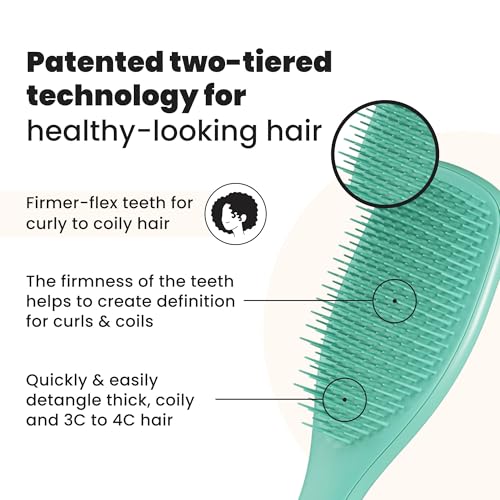 Tangle Teezer Ultimate Detangler Curly Hair Brush, Dry & Wet Hairbrush, Reduces Frizz & Breakage, for 3C to 4C Curly Hair Types, Aqua Green - Thumbnail 2
