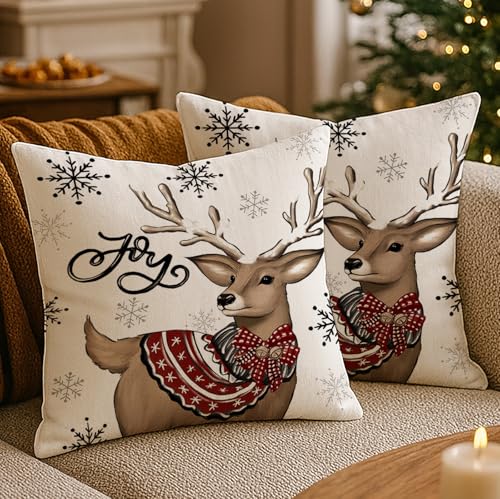 Luzzxfa Winter Weihnachten Weihnachtshirsch Kissenbezug 40x40 cm...