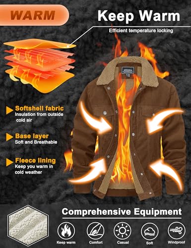 CRYSULLY Men's Corduroy Jacket Cotton Sherpa Lined Jacket Turn-Down Collar Jackets with 5 Pockets3