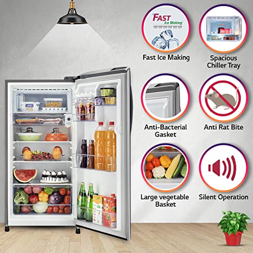 Image of LG 204 L 5 Star Inverter Direct-Cool Single Door Refrigerator (GL-B211HPZZ, Shiny Steel, With Smart Connect & Fast Ice Making)
