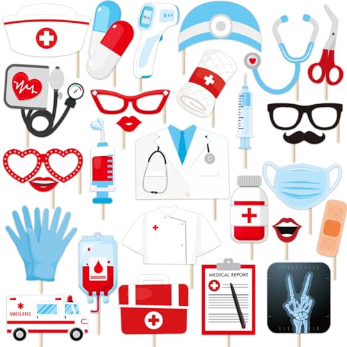 Generic Nurse Photo Booth Props 31 Packs Nurse Graduation Party Decoration Photo Booth Props Nurse Selfie Props