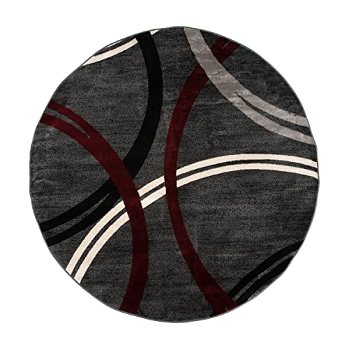 Rugshop Modern Wavy Circles Design 6' 6" (6' 6" Diameter) Red