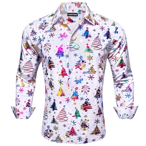 Barry.Wang Mens Christmas Shirts Xmas Holiday Party Button Down Dress Shirts Long Sleeve Snowflake Tree Shirt Halloween3