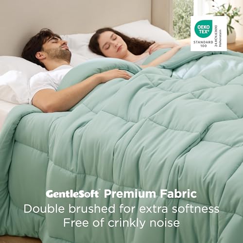 Image of Bedsure Comforter Duvet Insert - Quilted Comforters Oversized King Size, All Season Duvet, GentleSoft Down Alternative Bedding, with 8 Tabs, Gifts for Women, Sage Green, Oversized King 116x98 Inches