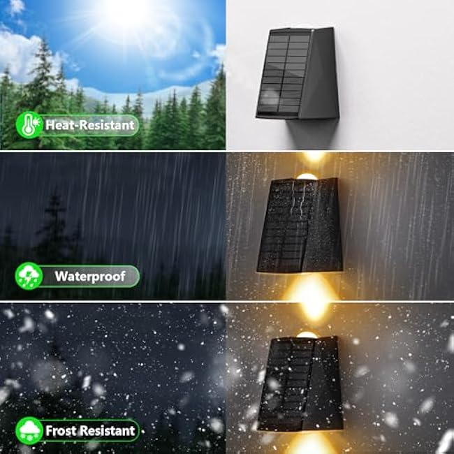 2 Pack Solar Wall Lights Up and Down 2 LED Fence Sconce Lamp Wall Mounted