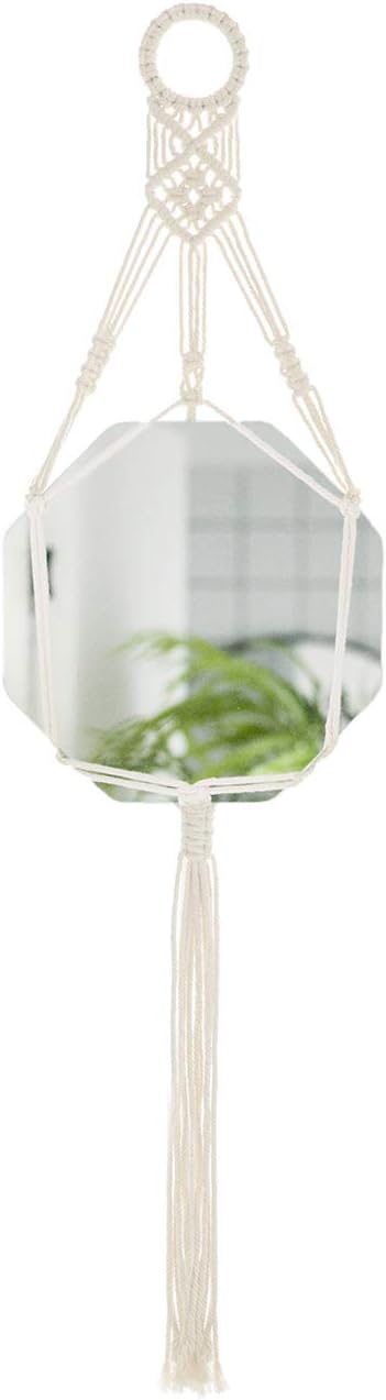 YXMYH Hanging Wall Mirror with Macrame Hanger Modern Boho Home Decor