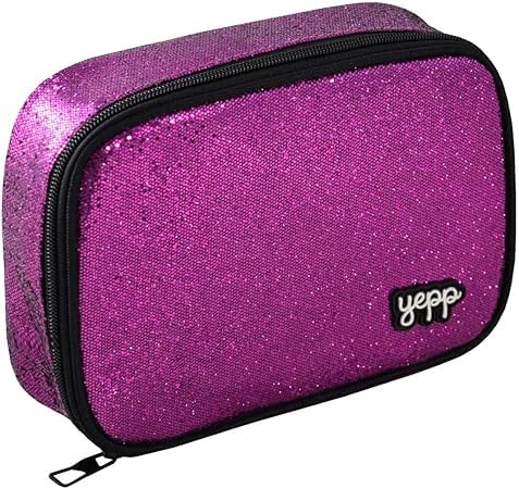 Estojo Brilho Escolar com Glitter com Zíper Reforçado Yepp | Organizador Grande 1 compartimentos | Volta as Aulas (ROSA PINK)