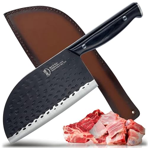 Ritsu Butcher Knife,8 Inch Serbian Chef Knife Hand Forged Kitchen Knife,German High Carbon Steel Full Tang Meat Cleaver With Leather Sheath, For Kitchen Outdoor Bbq Camping #TOP11