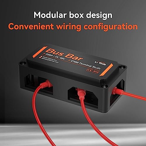 Image of LiTime 300A Bus Bar, 4xM8 Studs Power Distribution Block, Max 48V DC, Black
