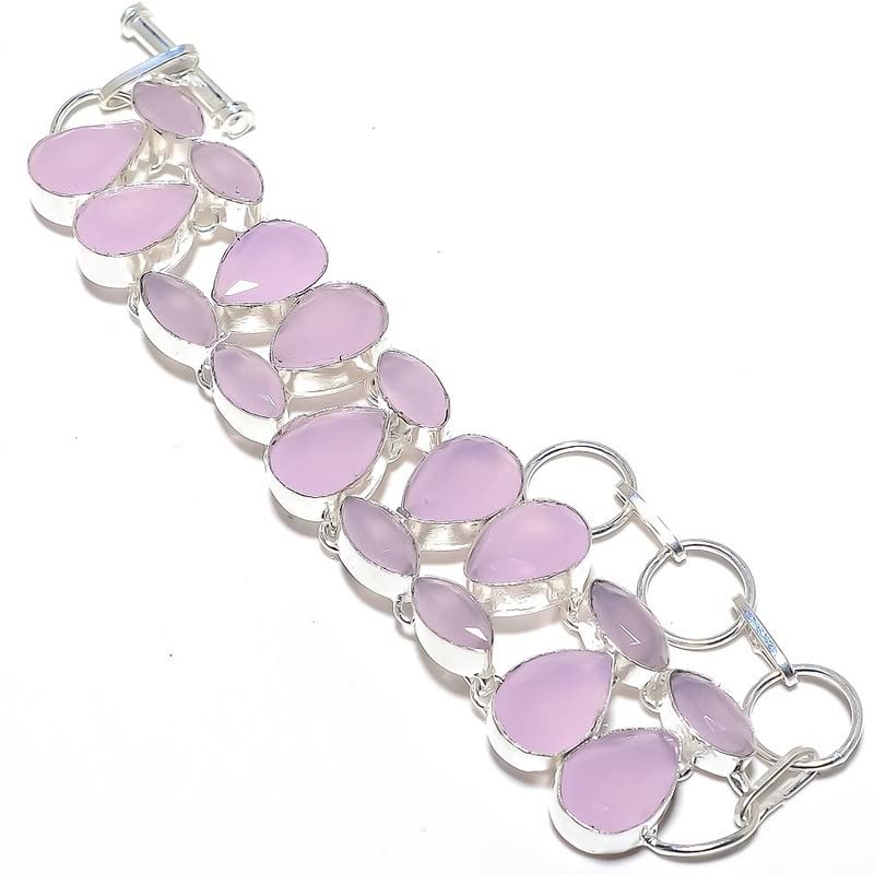 Bracelet quartz rose fait main pour fille et femme - Bijoux argenté 7-9"