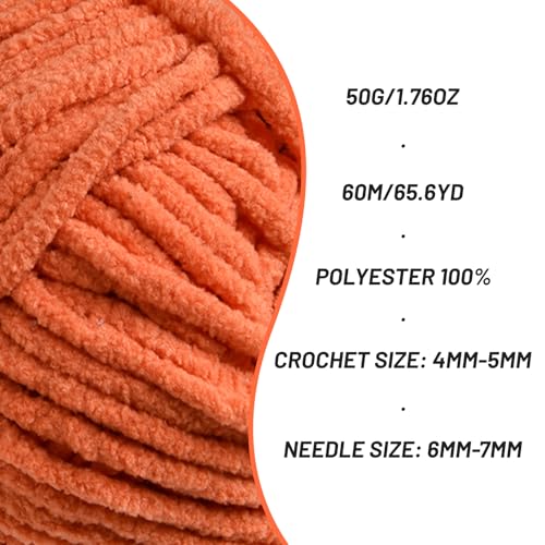 Image of 3 Packs Plush Chenille Chunky Crochet Yarn - Baby Yarn for Crocheting Soft - Velvet Yarns Knitting for Blankets Crafts - Fluffy Amigurumi Yarns 150g / 196.8yds (3 Orange)