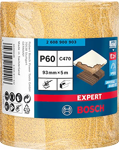 Bosch 1x EXPERT C470 Schleifpapierrolle (für Farbe auf Holz, Hartholz, 93 mm x 5 m, Körnung 60, Professional Zubehör Handschleifen)