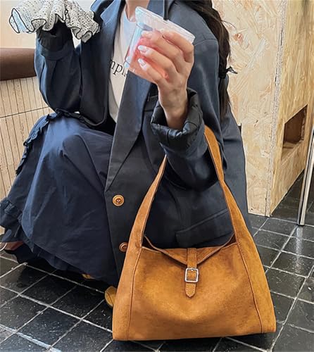 Slouchy Hobo Bag Suede Tote Bag for Women Underarm Purse Adjustable Shoulder Handbags Faux Suede Purse Top Handle Handbag4