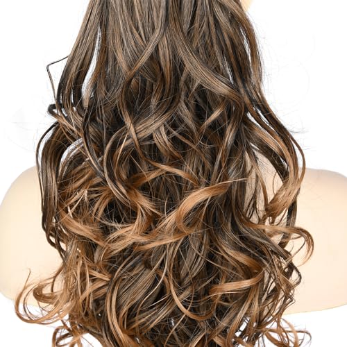 BOBIYA 24 Inches Claw Clip in Loose Curly Synthetic Wrap Around Ponytail Extensions Pony Tail Clip In Extensions (Dark Brown to Medium Brown) - Image 4