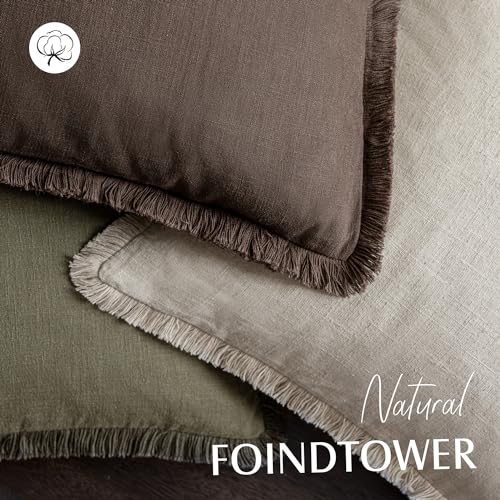 Image of Foindtower Set of 2 Decorative Linen Fringe Throw Pillow Covers Boho Farmhouse Cushion Cover with Tassels Soft Accent Pillowcase for Couch Sofa Bed Living Room Home Decor,18x18 Inch,Reddish Brown