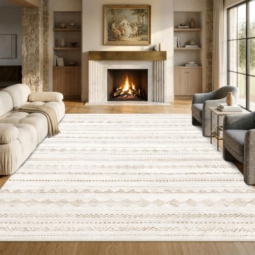 Image of FairyStyle Moroccan Area Rug Washable Camel for Living Room 200 x 300 cm