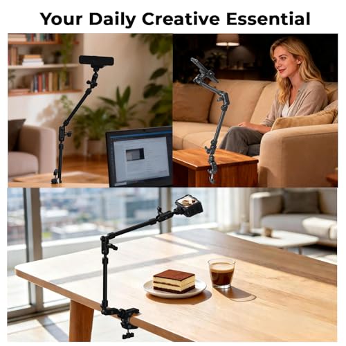 Image of SMALLRIG 26 inch Magic Arm with Super Clamp, Overhead Phone Mount w /Cable Clip | Flexible Desk Camera Mount with 1 /4 inch Screw and Cable Clip, Max Load 2.2lb, for iPhone /Action Camera /Video Light /Webcam /Mic