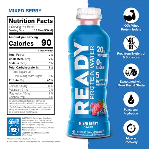 Image of Ready Clear Protein Water, Mixed Berry, 20g Whey Protein Isolate, 12 Pack
