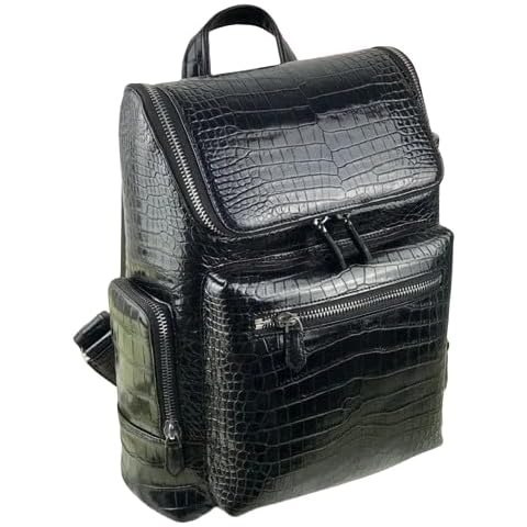 CBLdF Genuine Crocodile Belly Skin Businessmen Large Laptop Backpack Authentic Real Alligator Leather Male Top-handle Working Bag Pack, Black Cover
