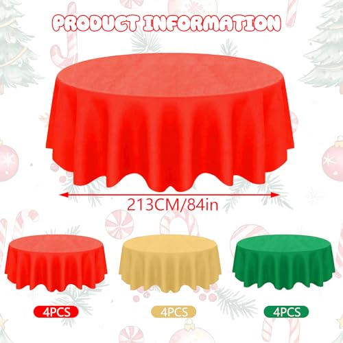 Image of CIEOVO 12 Pcs Christmas Round Disposable Table Cover 84 inch Assorted Color Tablecloth Red Green Gold Waterproof Table Cloth for Xmas Party Supplies Christmas Wedding Outdoor Decorations