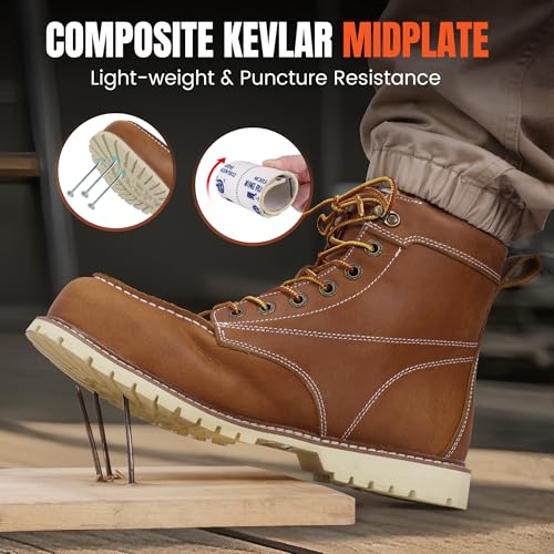 DURAWERK Men's Composite Toe Work Boots, Non-Slip Safety Shoes, Water-Resistant Leather Construction Boots2