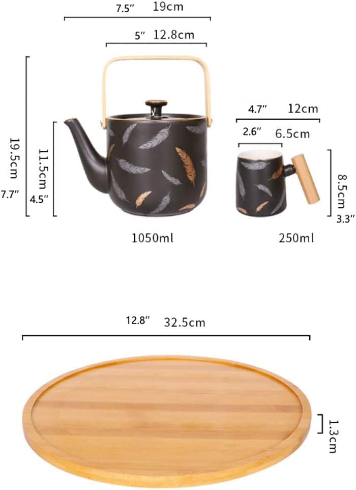 Porcelanowy zestaw do herbaty z bambusową tacą - 8-częściowy ceramiczny czajniczek i filiżanki do domu, biura i na zewnątrz popołudniowej herbaty