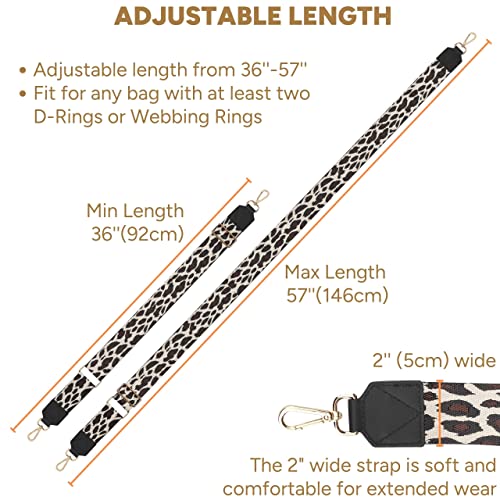 Image of BAKKO Purse Strap Replacement Top Grain Genuine Leather Ends Gold Metal Hardware 2 inch Wide Shoulder Strap for Crossbody Bags Handbags Messenger Duffel Bags Adjustable Length from 35 inch to 58 inch - Leopard