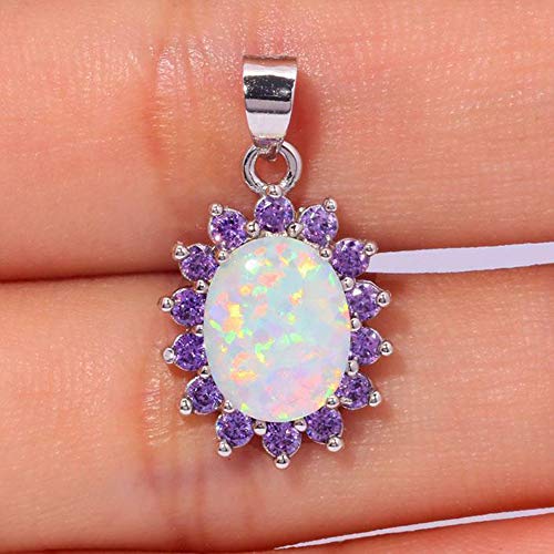 CiNily 14K White Gold Plated Opal Pendant Necklace-Flower/Oval Shap Necklace Gemstone Women Girls Jewelry Gift4