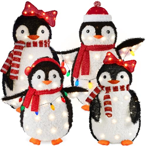 Best Choice Products 4-Piece Lighted Penguin Family, Large 3ft Pop-Up