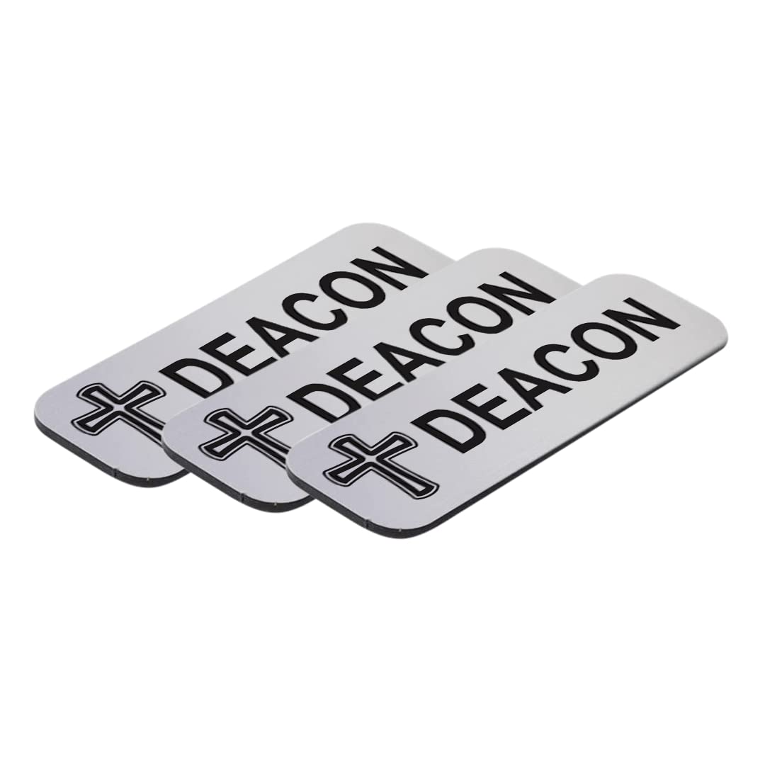 Deacon, Cross Design 1 x 3" Name Tag/Badge, Silver (3 Pack) — image 1