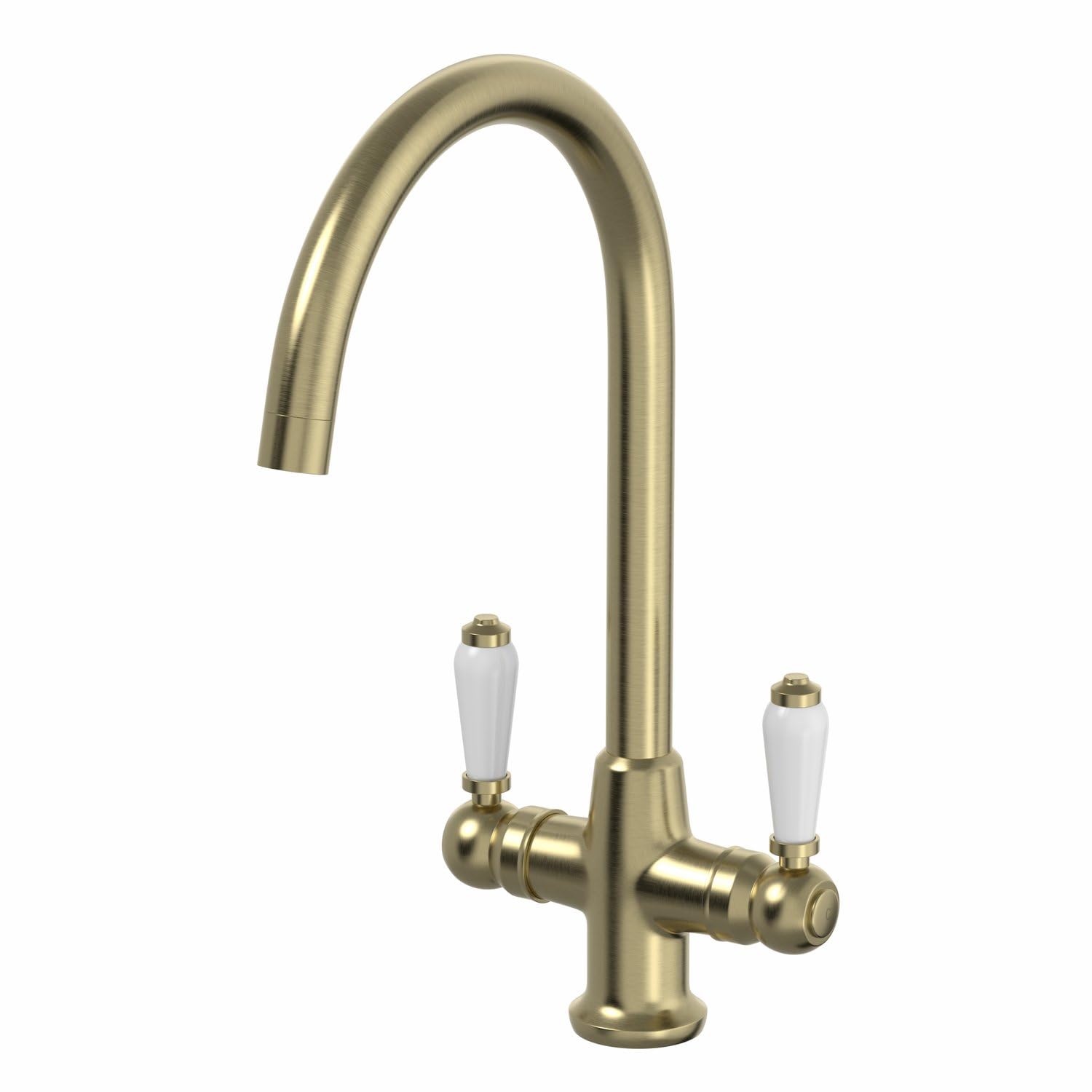 Sauberยฎ Burford Kitchen Sink Mixer Tap Twin Lever Handle Swan Neck Swivel Spout Brass Body for Sinks Taps Faucet Traditional Round, Brushed Brass