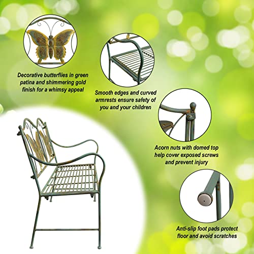 Westcharm Children's Metal Butterfly Bench | Plant Stand | Garden Décor For Outdoor Yard Garden - Decorative Kids Park Bench With Butterflies (32" L X 15" D X 26.5" H) #TOP6
