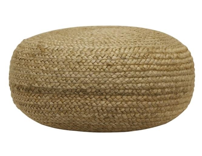 Image of Cotton Dori Ottoman Pouf for Seating|Cotton Dori Pouffe for Footrest Filled with Bean Balls|Ottoman Pouf Stools for Living Roombedroom, 50D x 50W x 25H Centimeters Beige