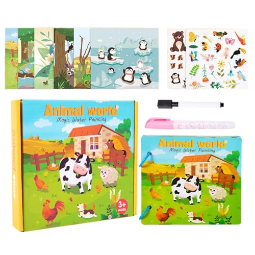 水彩ペインティングブック - 繰り返し使用可能な教育的描画おもちゃ 知育玩具 | 魔法の水彩絵本 塗り絵 | 3?8歳向け男の子女の子幼児子供
