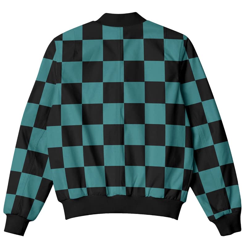 Image of Koverify Demon slayer Anime Tanjiro Kimono Bomber Black Green Jacket /Tanjiro Kimono Bomber Jacket for men women /Unisex Anime all over printed jacket