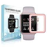[For Series 3] SUPTMAX Screen Protector for Apple Watch, Apple Watch Series 3 Screen Protector [Soft Frame Edge] [9H Hardness] Full Coverage Carbon Fiber Screen Protector Apple Watch (42mm, Rose Gold)