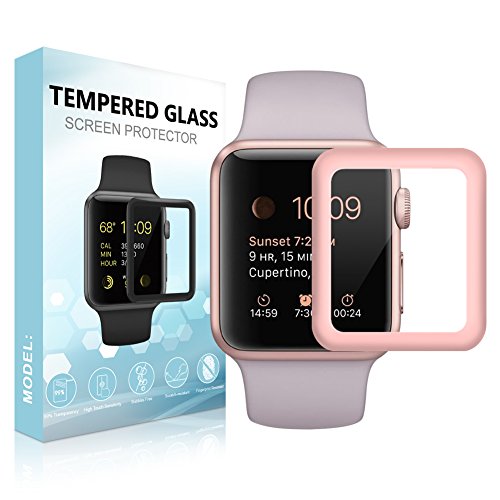 [For Series 3] SUPTMAX Screen Protector for Apple Watch, Apple Watch Series 3 Screen Protector [Soft Frame Edge] [9H Hardness] Full Coverage Carbon Fiber Screen Protector Apple Watch (42mm, Rose Gold)