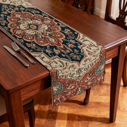 Image of Nuxovilar Vintage Persian Flax Table Runner 13x72 in | Persian Style Table Runner for Formal Dinners, Cultural Events, Traditional Decor