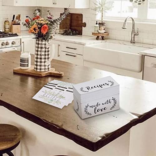 Genmous & Co. Wood Recipe Box With 100 Cards, White Bridal Shower Recipe Box, 4 X 6 Inch Recipe Cards And Box Set, Farmhouse Recipe Card Holder Box For Bridal Shower, Housewarming, Wedding, Grandma Mom #TOP1