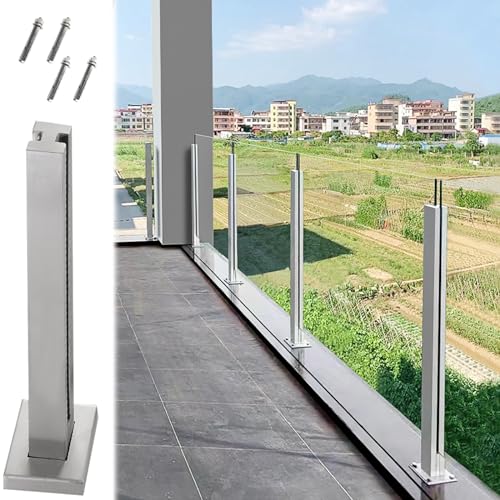 Silver Square Glass Railing Post for Indoor Hallways & Stairs