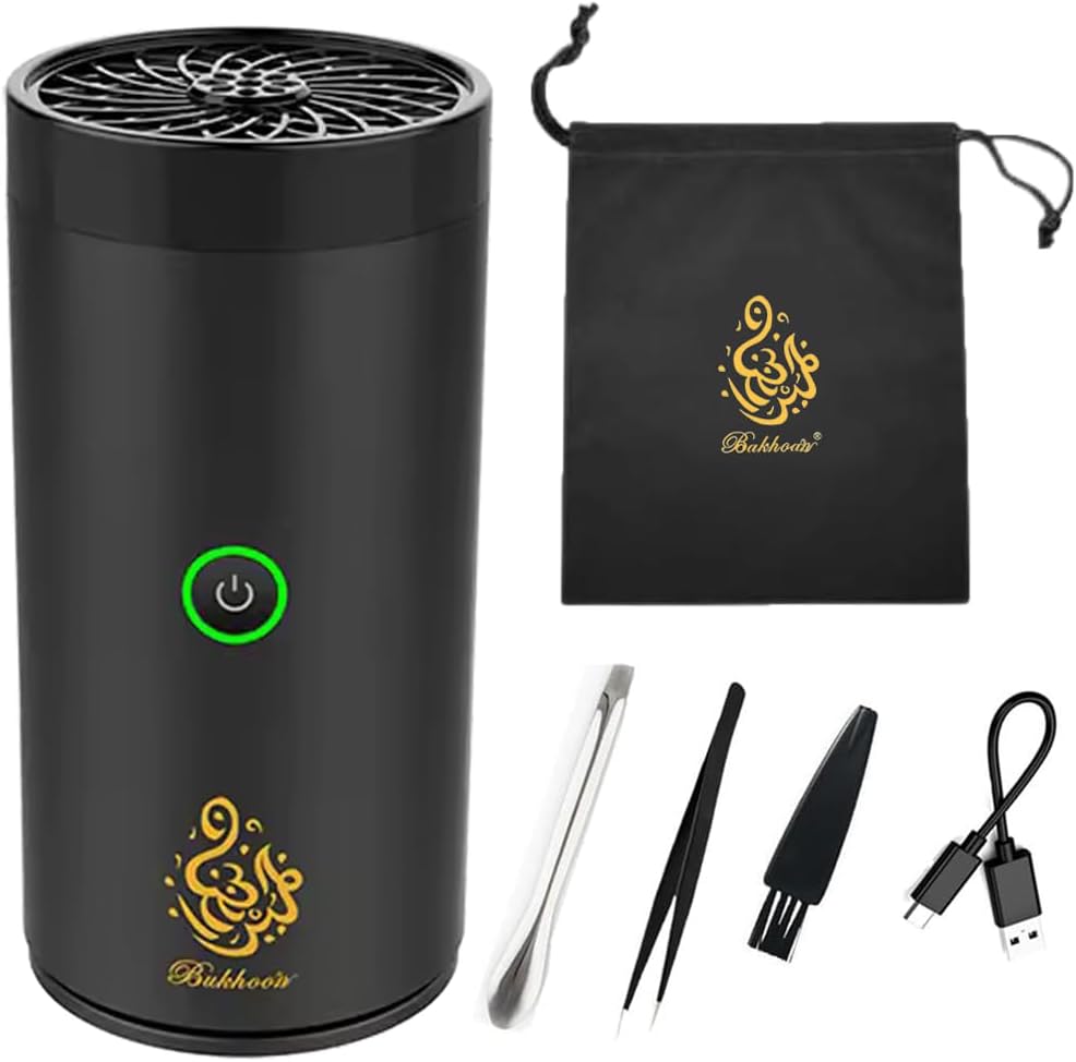 Electric Bukhoor Burner for Car Usb Type-C Power Electrical Bakhoor Burner for Home Rechargeable Electric Mini Portable Incense Burners, Black
