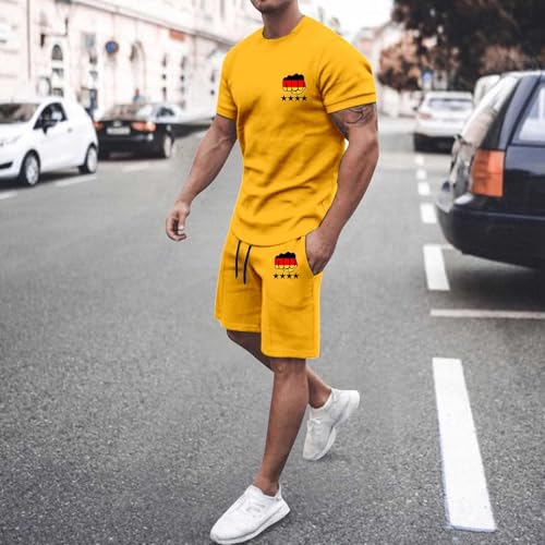 Ensemble homme t-shirt à poche et short jaune confortable