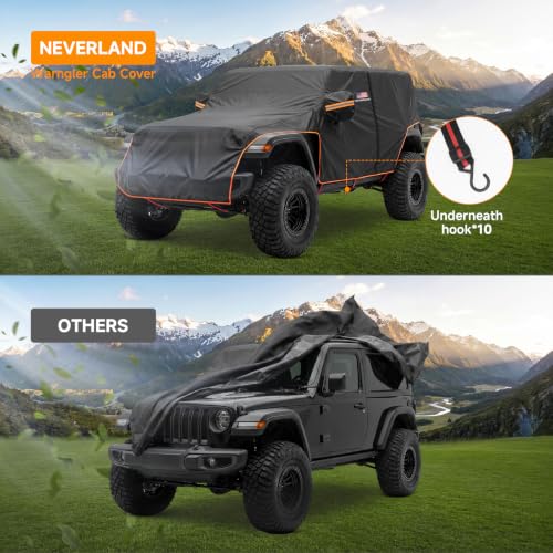 Image of NEVERLAND Wrangler Extended Cab Cover Outdoor - 2007-2026 Wrangler JKU JLU 4 Door, Waterproof UV Half Cover Rain Cover with Door Zipper, 10 Adjustable Hooks, Reflective Strips, American Flag Design