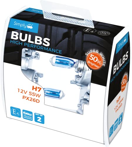 Simply SWH7 High Performance H7 Car Bulb Duo Box of Two 12V 55W PX26D Base Suitable for all Headlights 50% Brighter than standard