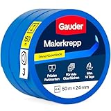 GAUDER Malerkrepp für präzise Farbkanten - Kreppband für Malerarbeiten - Malerband & Abdeckband blau - Abklebeband Maler Washi-Papier - Masking Tape - Klebeband Malertape (3 Rollen - 24 mm x 50 m)