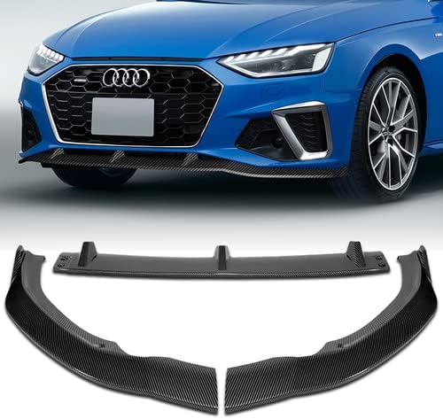 3 Pieces ABS Front Bumper Lip Spoiler Splitter Side Body Kit Trim Protection Compatible with 2020-2022 Audi A4 S4 S-Line Bumper Model, 2021 (Painted Carbon Style)