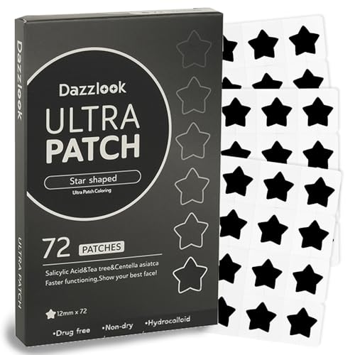 Dazzlook Black Star Shaped Pimple Patch with Salicylic Acid Hydrocolloid Pimple Stickers for Blemish Care 72 Count Fashion Blemishes Patches