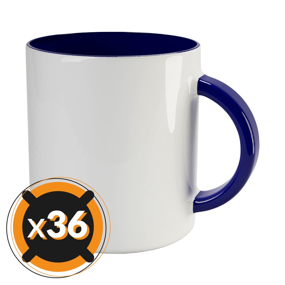 36 Tazas de sublimación de cerámica blanca con interior de color azul marino | 350 ml (11 oz) | AAA | Aptas para microondas y lavavajillas | Cricut