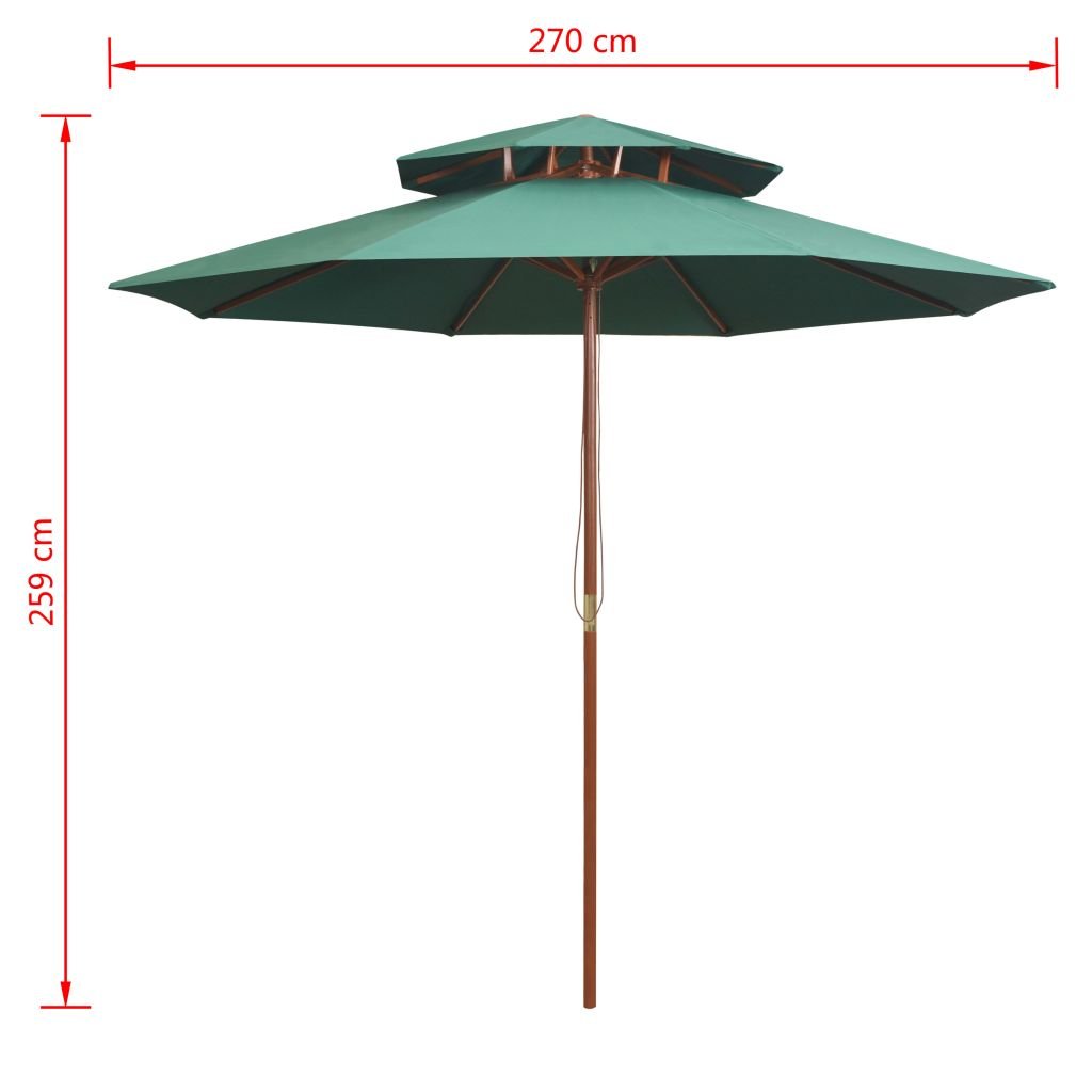 Homgoday Sombrilla de Dos Pisos con Palo de Madera Verde 270x270 cmSombrilla de Jardín, Protección UV Sombrilla Jardín Grande Orientable Jardín Parasol Balcón